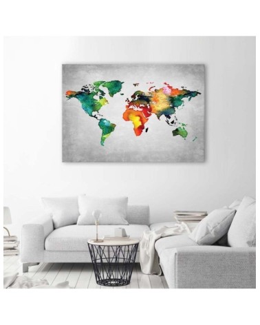 Modernes Wandbild - Farbige Weltkarte auf Beton | Feeby