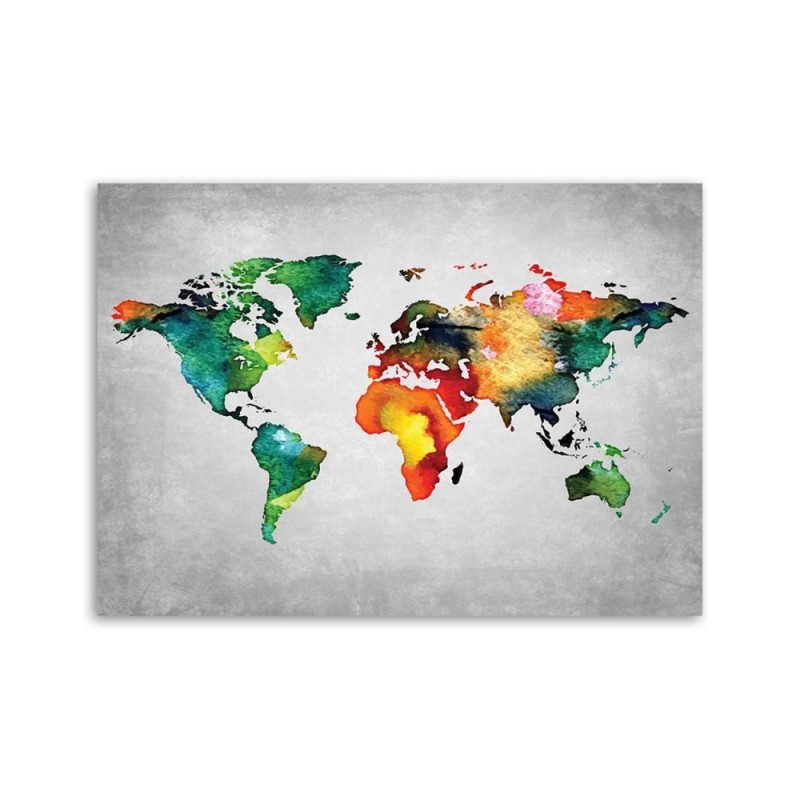 Modernes Wandbild - Farbige Weltkarte auf Beton | Feeby