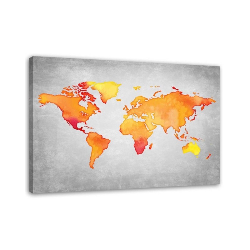 Dekoratives Leinwandbild - Orangefarbene Weltkarte | Feeby