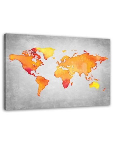 Dekoratives Leinwandbild - Orangefarbene Weltkarte | Feeby