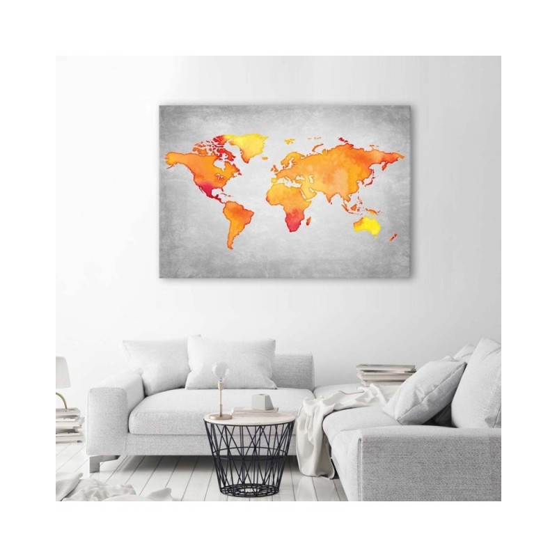 Dekoratives Leinwandbild - Orangefarbene Weltkarte | Feeby