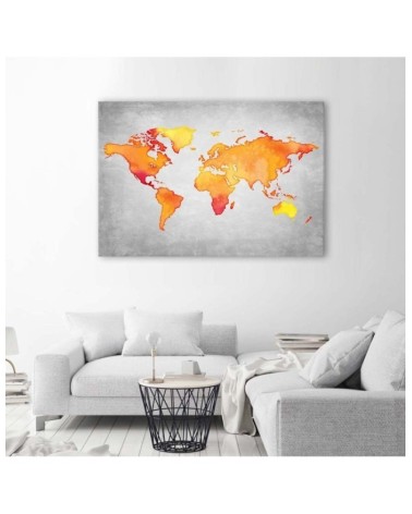 Dekoratives Leinwandbild - Orangefarbene Weltkarte | Feeby