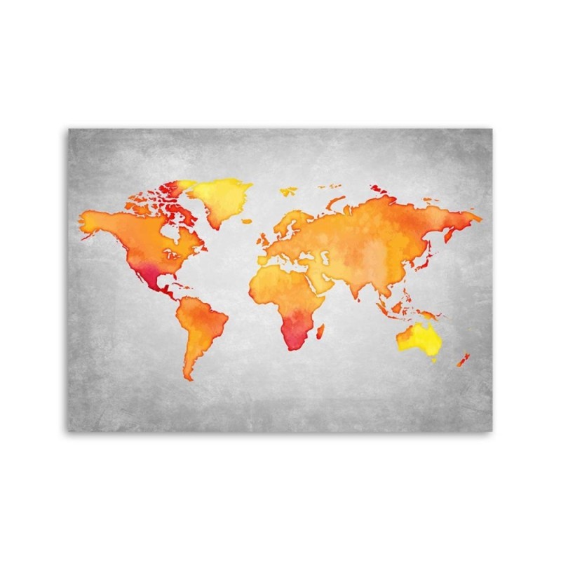 Dekoratives Leinwandbild - Orangefarbene Weltkarte | Feeby