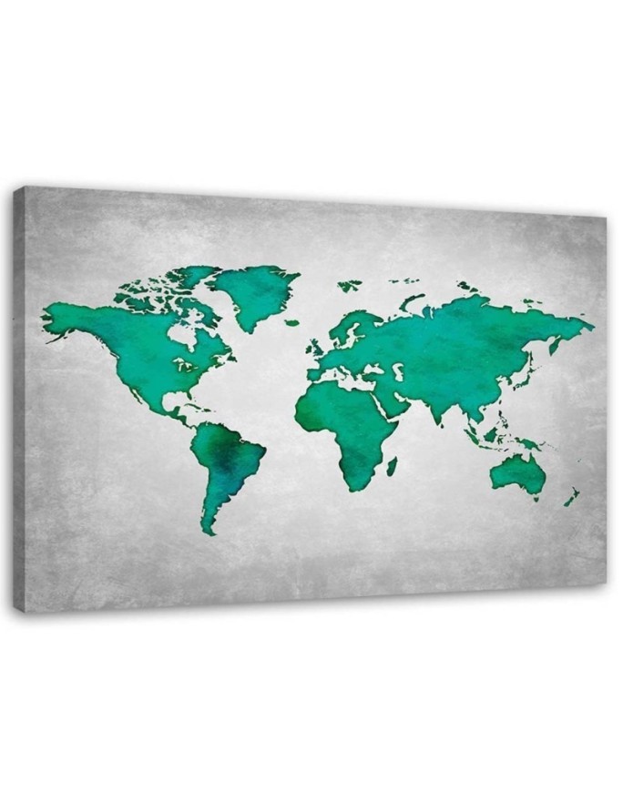 Leinwandbild - Grüne Weltkarte auf Beton | Feeby