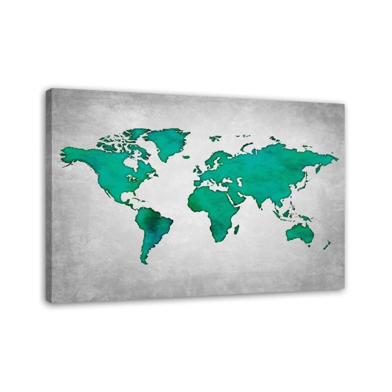 Leinwandbild - Grüne Weltkarte auf Beton | Feeby