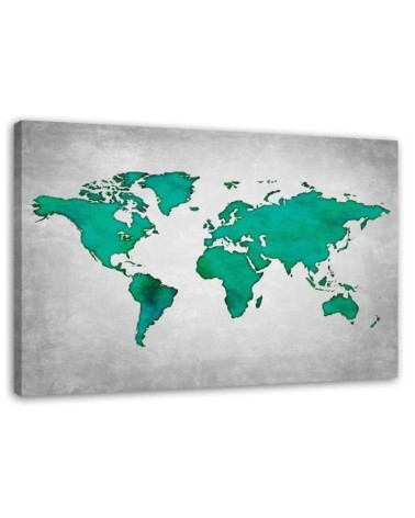 Leinwandbild - Grüne Weltkarte auf Beton | Feeby