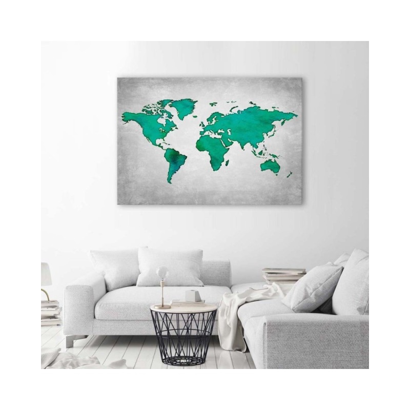 Leinwandbild - Grüne Weltkarte auf Beton | Feeby