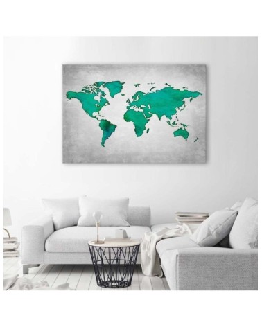 Leinwandbild - Grüne Weltkarte auf Beton | Feeby