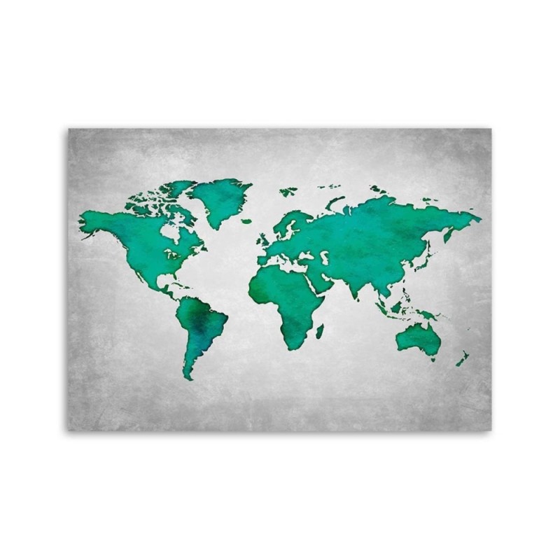 Leinwandbild - Grüne Weltkarte auf Beton | Feeby