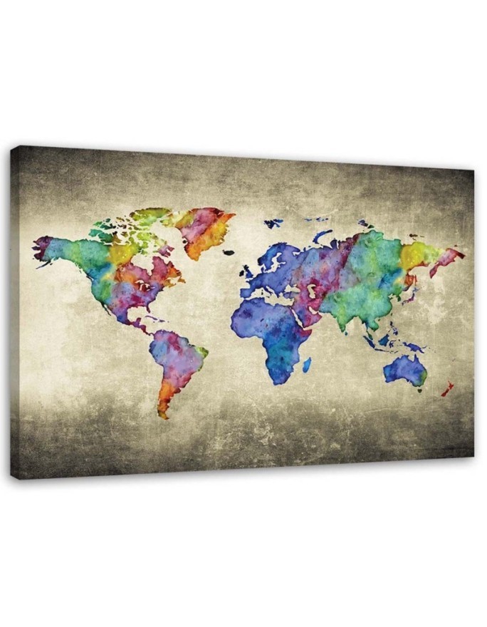 Modernes Wandbild - Farbige Vintage-Weltkarte | Feeby