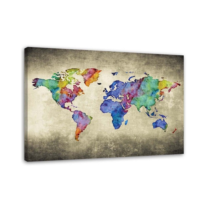 Modernes Wandbild - Farbige Vintage-Weltkarte | Feeby