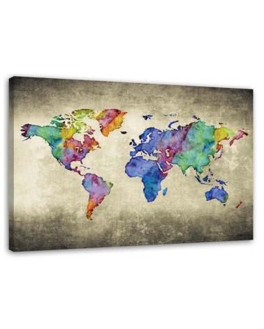 Modernes Wandbild - Farbige Vintage-Weltkarte | Feeby