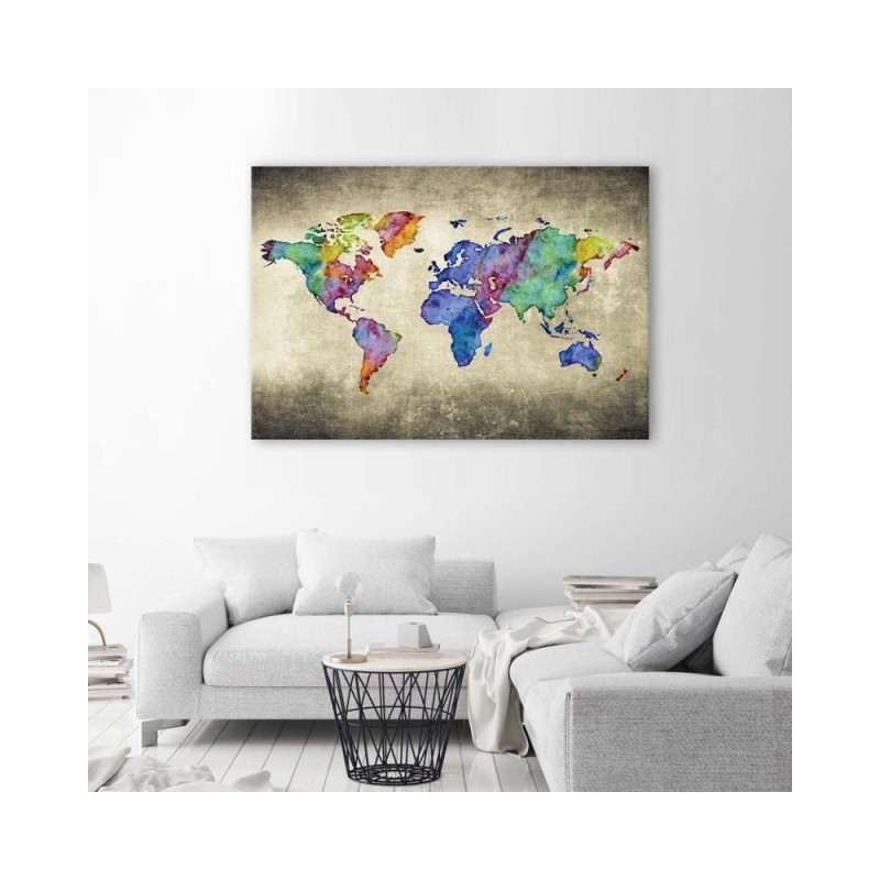 Modernes Wandbild - Farbige Vintage-Weltkarte | Feeby