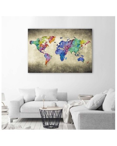 Modernes Wandbild - Farbige Vintage-Weltkarte | Feeby