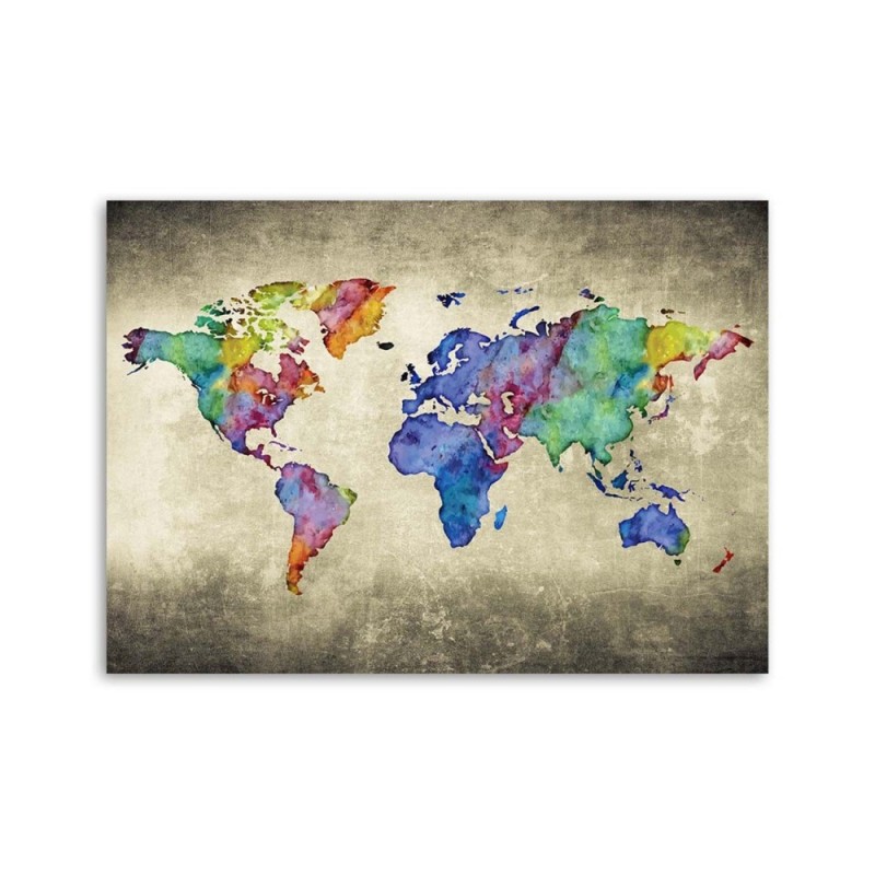 Modernes Wandbild - Farbige Vintage-Weltkarte | Feeby