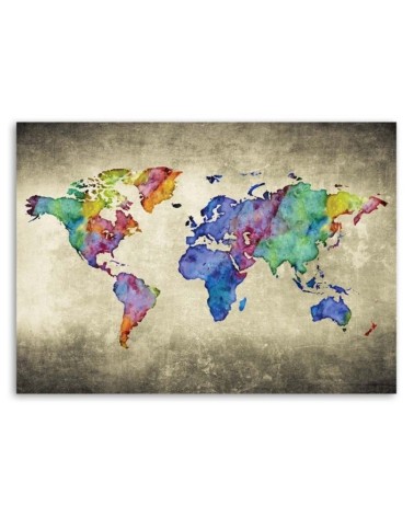 Modernes Wandbild - Farbige Vintage-Weltkarte | Feeby