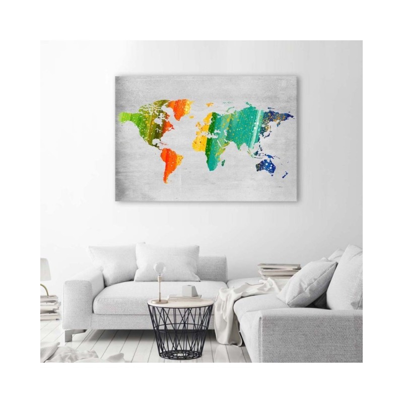 Leinwandbild modern - Farbige Weltkarte | Feeby