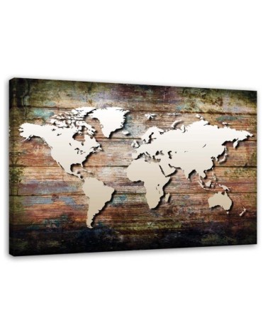 Canvas office paintings - World map on old planks | FEEBY