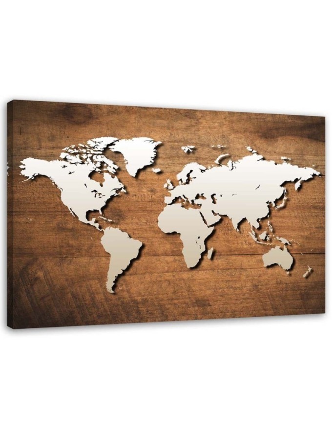 Wandbild für Wohnzimmer - Weltkarte auf Holzplanke | Feeby