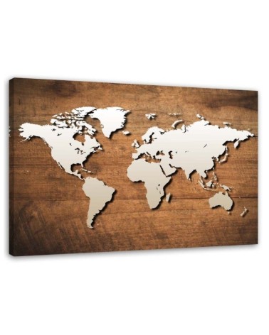 Wandbild für Wohnzimmer - Weltkarte auf Holzplanke | Feeby