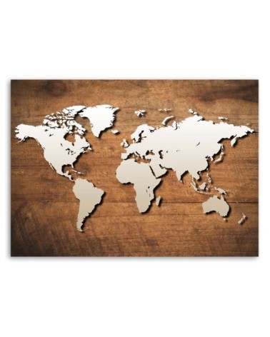 Wandbild für Wohnzimmer - Weltkarte auf Holzplanke | Feeby