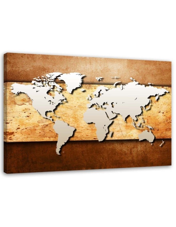 Modernes Wandbild - Weltkarte auf Planke | Feeby