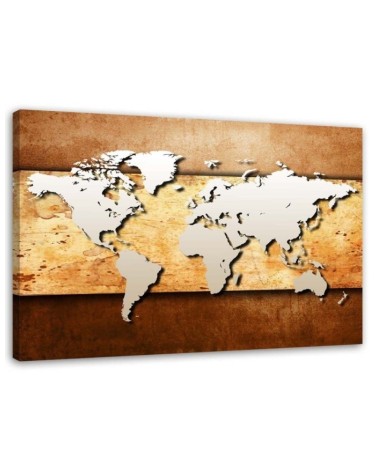 Canvas office paintings - World map on wooden plank | FEEBY