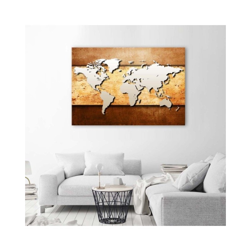 Modernes Wandbild - Weltkarte auf Planke | Feeby