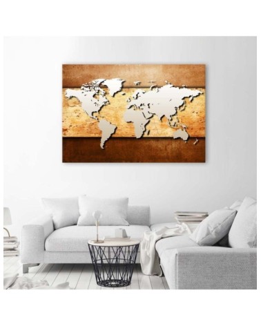 Modernes Wandbild - Weltkarte auf Planke | Feeby