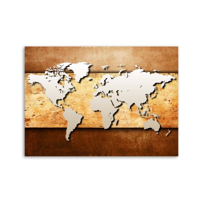 Modernes Wandbild - Weltkarte auf Planke | Feeby