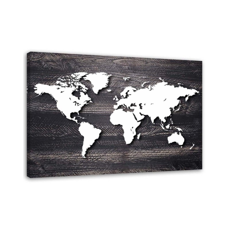 Dekoratives Leinwandbild - Weltkarte auf grauem Holz | Feeby