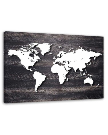 Dekoratives Leinwandbild - Weltkarte auf grauem Holz | Feeby