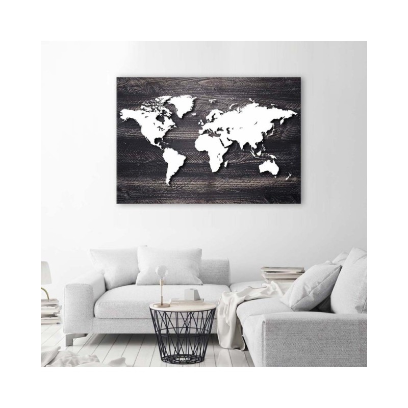 Dekoratives Leinwandbild - Weltkarte auf grauem Holz | Feeby