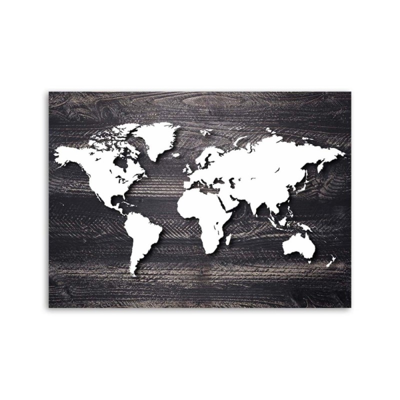 Dekoratives Leinwandbild - Weltkarte auf grauem Holz | Feeby