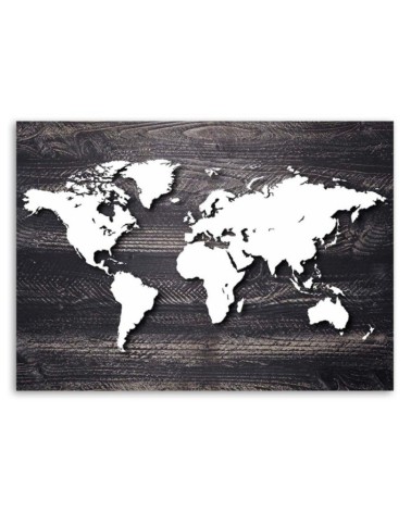 Dekoratives Leinwandbild - Weltkarte auf grauem Holz | Feeby