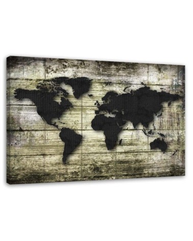 Leinwanddruck - Schwarze Weltkarte auf Brettern | Feeby