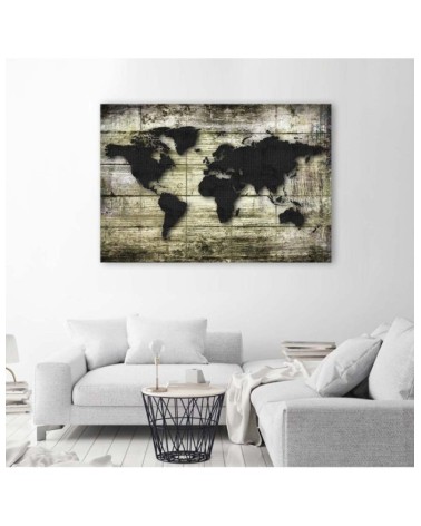 Leinwanddruck - Schwarze Weltkarte auf Brettern | Feeby