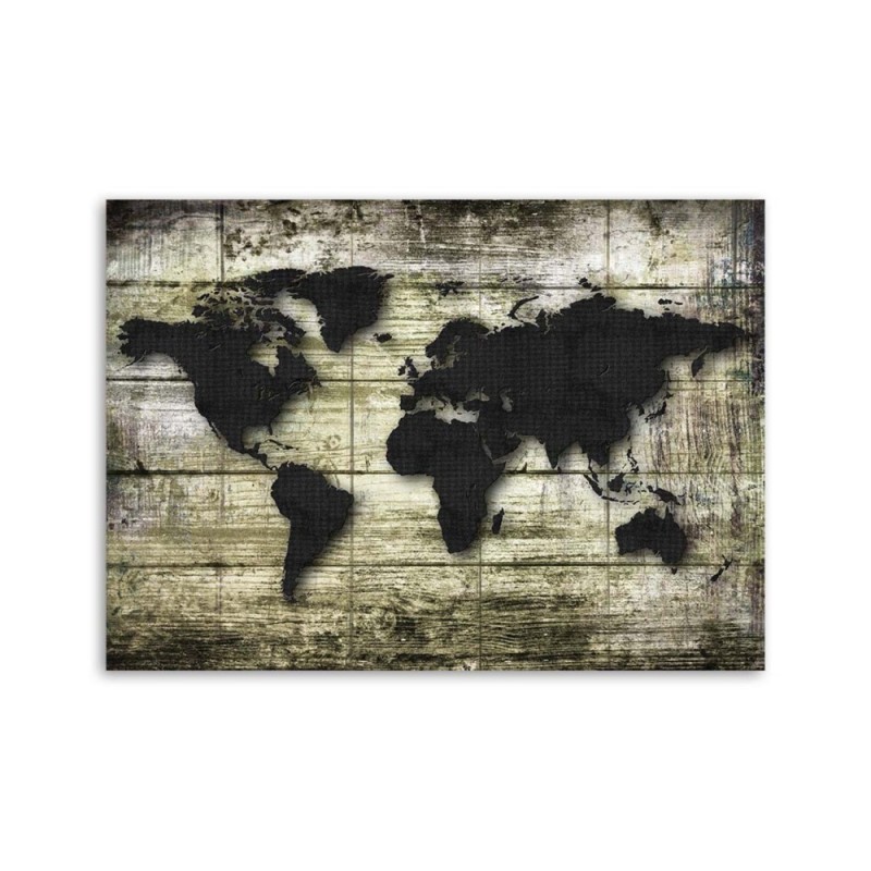 Leinwanddruck - Schwarze Weltkarte auf Brettern | Feeby
