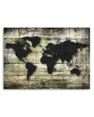 Leinwanddruck - Schwarze Weltkarte auf Brettern | Feeby
