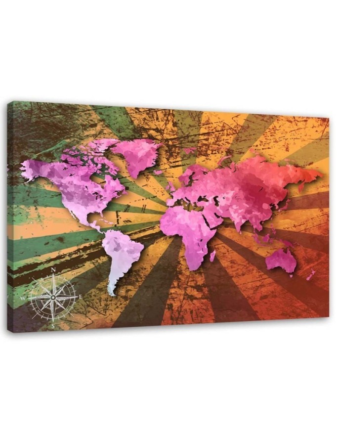 Leinwandbild - Rosa Vintage-Weltkarte | Feeby