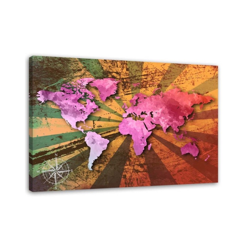 Leinwandbild - Rosa Vintage-Weltkarte | Feeby