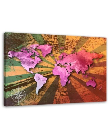 Leinwandbild - Rosa Vintage-Weltkarte | Feeby
