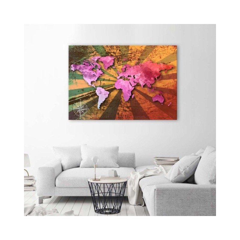 Leinwandbild - Rosa Vintage-Weltkarte | Feeby