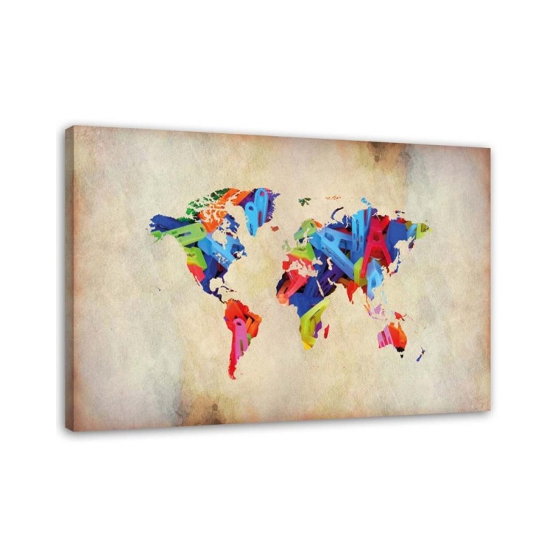 Dekoratives Leinwandbild - Weltkarte bunter Wahnsinn | Feeby