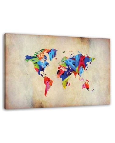 Dekoratives Leinwandbild - Weltkarte bunter Wahnsinn | Feeby