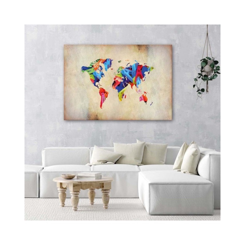 Dekoratives Leinwandbild - Weltkarte bunter Wahnsinn | Feeby