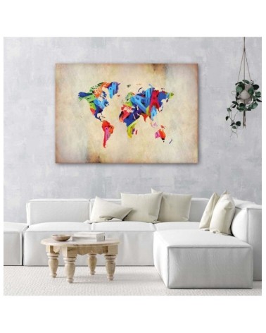 Dekoratives Leinwandbild - Weltkarte bunter Wahnsinn | Feeby