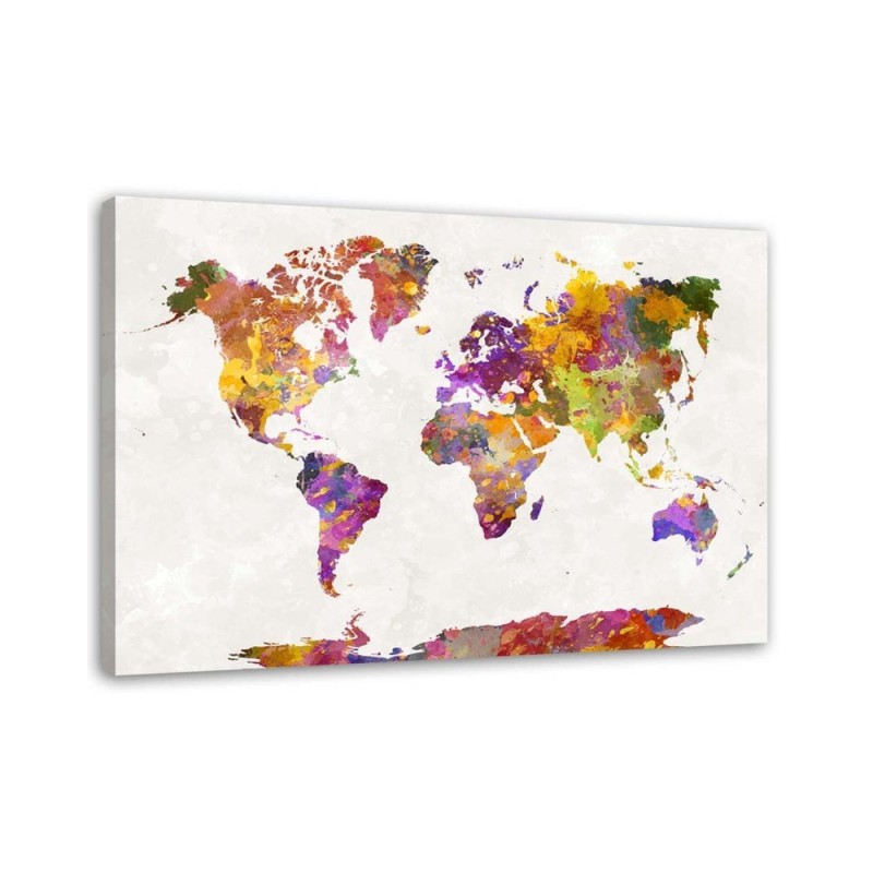 Leinwandbild - Weltkarte mit Aquarellflecken | Feeby
