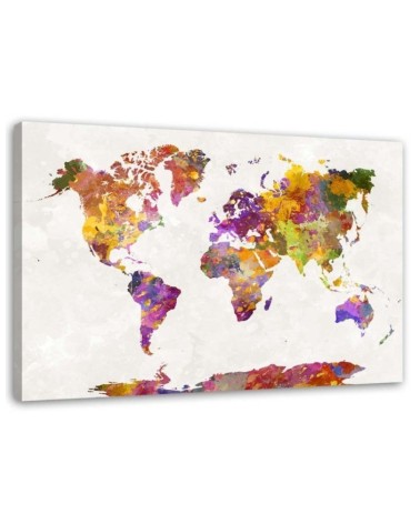 Leinwandbild - Weltkarte mit Aquarellflecken | Feeby