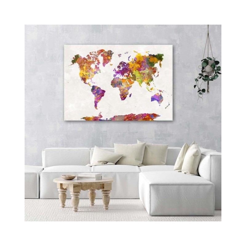 Leinwandbild - Weltkarte mit Aquarellflecken | Feeby